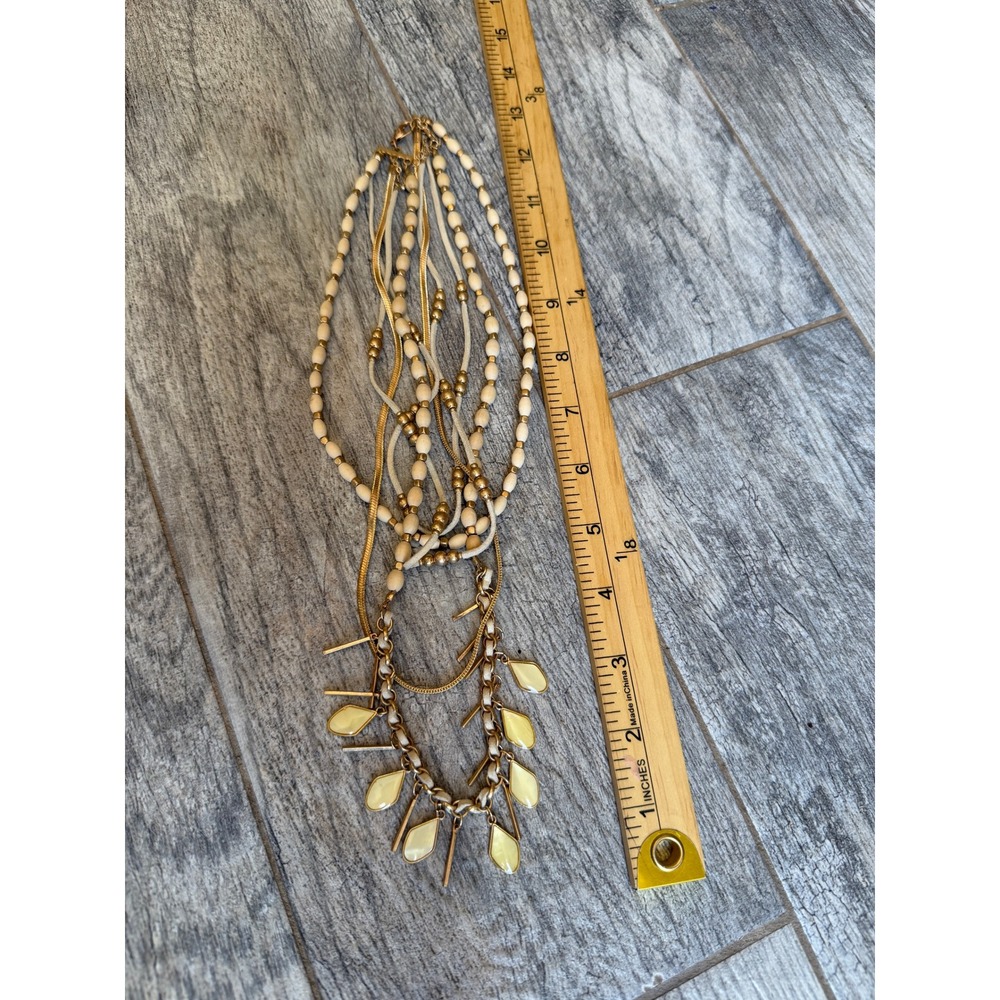 Vintage Statement Necklace Teardrop Wood Bead Boho Gold Tone Chunky MCM Tribal
